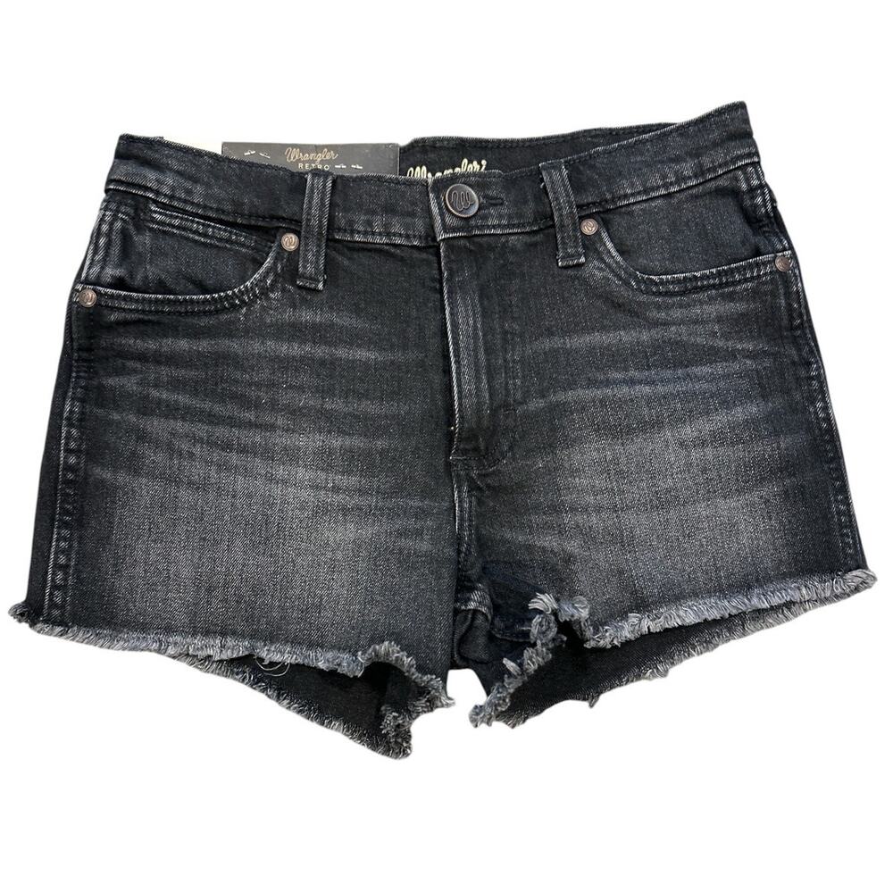 Wrangler Bailey Black Wash High Rise Cut Off Fringe Hem Denim Cut Off Shorts 28